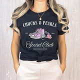 Chucks and Pearls 2024 Election Shirt Madame President Political Activism Tshirt