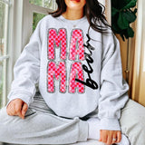 Checkered Mama Bear Sweatshirt - Ash Grey - Sublimation - ValentineÃ¢â‚¬â„¢s Day - Unisex Jersey Sweatshirt