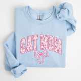 Cat Mom, Coquette, Pink Bows, Trend, Girly, Soft Girl Era Sweatshirt, Women's Crew Neck, Crewneck Casual Comfort Womenswear ComfortableÂ Graphic