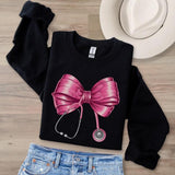 Coquette Nurse Stethoscope Bow Sweatshirt, Healthcare Worker, Nurse Appreciation, Nursing School, Future Nurse, Unisex Shirt, Gift For Her, Gift For H