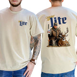 Camo Hunter Trummp With Miler Lite Beer Shirt 2-Sided, Vintage Men's Buck Hunting Tshirt, Beer Drinking Tee, Unisex Hunt Tops, Classic Casual Menswear Style001