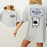 DoodleBob Busch Light Unisex T-Shirt, Funny Doodlebob Beer Graphic 2 Sided Shirt, Vintage Drink T-Shirt, Drinking Tshirt for Men, Comfort Cotton Fabri