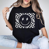 Checkered Smile Face Shirt, Retro Shirt for Women, Smile Face T-Shirt, Gift for Her, Retro Checkered Tee, Vintage Face Funny Shirt, Women Top Style001