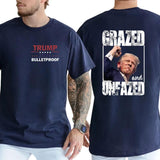 2-Side Grazed and Unfazed Assassination Attempt Donald Trump, Trum Bulletproof 2024, Funny Tee, Gift For Men, Casual Menswear, Classic Cotton Top, Soft Fabric Shortsleeve Shirt