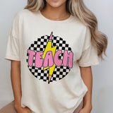 Checkered Teach Shirts, Pencil Lightning Shirt, Lightning Bolt Shirt, Teacher Appreciation Gifts, Shirt For Teacher, Retro Teacher T-shirt, Teacher Gi