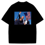 Donald Trump Fist Pump Shots Survivior President 2024 Victory Custom Graphic T-Shirt Crewneck Cotton Streetwear Style001