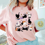 Cats Book Shirt, Halloween Cat SweatShirt, Ghost TShirt, Halloween Black Cat Shirt, Cat Lover Shirt, Spooky Season