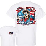 Busch Light -Beer- July 4th Busch Beer 2-sided Shirt  Merica, Forth of July, Red White and Blue, Joe Dirt, Casual Graphic Round Neck T-shirt for Summe