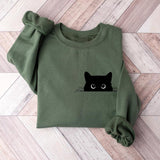 Cute Black Cat Halloween Sweatshirt, Womens Halloween Shirt, Halloween Party Shirt, Fall Sweatshirt, Halloween Gift, Halloween Costume, Halloween Gift Idea for Cat Lovers