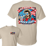 Busch Light -Beer- July 4th Busch Beer 2-sided Shirt  Merica, Forth of July, Red White and Blue, Joe Dirt, Casual Graphic Round Neck T-shirt for Summe