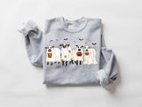Cows Halloween Sweatshirt, Halloween Ghost Cows Sweatshirt, Spooky Cows Halloween Gifts, Cow Lovers Halloween Gift Classic Fabric popular sweatshirt