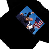Donald Trump Fist Pump Shots Survivior President 2024 Victory Custom Graphic T-Shirt Crewneck Cotton Streetwear Style001