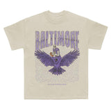 Baltimore football, Deadman's Raven Graphic T-Shirt, Full Cotton, Men's Top Women's Top, American Football Team, For Men And Women Fabric Menswear Retro Print Womenswear