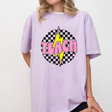 Checkered Teach Shirts, Pencil Lightning Shirt, Lightning Bolt Shirt, Teacher Appreciation Gifts, Shirt For Teacher, Retro Teacher T-shirt, Teacher Gifts, Women Shirt, Retro Shirt For Her, Women Tops, Checkerboard Teach T-shirt