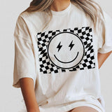 Checkered Smile Face Shirt, Retro Shirt for Women, Smile Face T-Shirt, Gift for Her, Retro Checkered Tee, Vintage Face Funny Shirt, Women Top