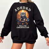 ADHD&D Roll for Concentration Sweatshirt,  ADHD&D Cat Shirt, Dungeons and Dragons Dnd T-shirt, DnD Vintage Tee, ADHD Unisex shirt, DnD Shirt, RPG Gift