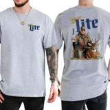 Camo Hunter Trummp With Miler Lite Beer Shirt 2-Sided, Vintage Men's Buck Hunting Tshirt, Beer Drinking Tee, Unisex Hunt Tops, Classic Casual Menswear Style001