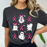 Coquette Breast Cancer Shirt, Ghost Halloween Graphic Tee, Support Squad Shirt, In October We Wear Pink Ghosts, Family Cancer Awareness Gift