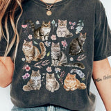 Cats Shirt, Cat Lovers Shirt, Gift for Cat Lover, Funny Cat Tee, Vintage Pet Shirt for Women, Vinatage Floral Shirt, Gifts For Her, Pastel Floral Nature T-Shirt, Gift for Mom, Cat Mom Gift, Cat Lover Gift, Women Top Breathable Casual Comfort Womenswear