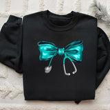 Coquette Nurse Stethoscope Bow Sweatshirt, Nurse Blue Bow Sweater, Nurse Bow Shirt, Gift For Nurse, Unisex Shirt, Full Size, Gift For Her