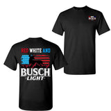 Busch Light -Beer- Red White 2-sided shirt, Beer Drinkers ,Casual Graphic Round Neck T-shirt for Summer, Fashion Top for Daily Wear, T shirt For Men A