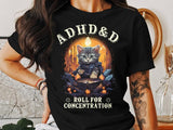 Dungeons and Dragons ADHD&D Roll for Concentration T-shirt, ADHA Cat DnD Vintage Tee, Funny Black Cat ADHD&D Unisex Shirt, RPG Gift