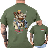 Camo Hunter Trummpp with Dog Coors Light Beer Shirt 2-Sided, Men's Hunting Graphic Tee, Drinking Shirt, Vintage Hunt Tops, Classic Casual Menswear Cotton Collar
