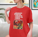 Dungeons And Diners, Dragons And Drive-Ins And Dives T-Shirt, Dragons Playing Houses, Humans Shirt