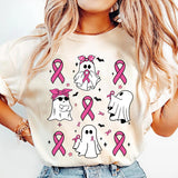 Coquette Breast Cancer Shirt, Ghost Halloween Graphic Tee, Support Squad Shirt, In October We Wear Pink Ghosts, Family Cancer Awareness Gift