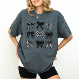 Coquette Black Checkered Bow Shirt, Dark Coquette Graphic Printed Tee, Gothic Bows Shirt Unisex Graphic