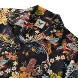 Men's Vintage Hawaiian Shirt Black Tiki Shirt Short Sleeve Camp Collar 100% Cotton Aloha Shirt Vintage Aloha