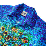 Men's Hawaiian Shirt Short Sleeve Camp Collar 100% Cotton Blue Aloha Sunlit Glass Orchard