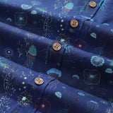 Men's Deep Blue Hawaiian Shirt 100% Cotton Button-down Short Sleeve Jellyfish Aloha Shirt