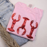Pink Crawfish Real Sequins Short Sleeve