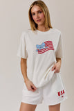 Round Neck USA Flag Graphic Embo T-Shirt