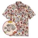 Men's Hawaiian Shirt Short Sleeve Button-down 100% Cotton Yellow Aloha King Mackerel for Unacquainted Friends