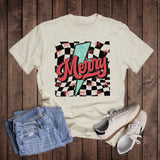 Christmas Bow Check Lightning Merry Graphic Tee