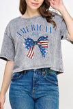 American Babe Flag Bow Mineral Graphic Long Crop Top