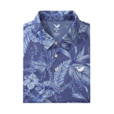 Men's Hawaiian Tropical Blue Bush Print Short Sleeve Polo Shirt Tropical Blue Bush Polo