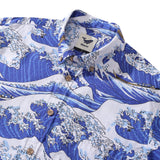 Men's Hawaiian Shirt Ocean Waves Japanese Ukiyo-e Print Cotton Button-down Long Sleeve Aloha Shirt Japanese Ukiyo-e Long Sleeve Shirt