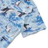 Men's Hawaiian Shirt Short Sleeve Button-down 100% Cotton White Aloha Joyful Ocean