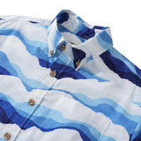 Men's Hawaiian Shirt Short Sleeve Button-down 100% Cotton Blue Aloha Mountain and Sea