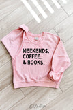 Weekends Coffee and Books Cropped Thermal Vintage Pullover