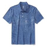 Men's Hawaiian Polo Shirt Short Sleeve 83% Recycled polyester 17% Spandex Blue Aloha Celestial Wonders Print