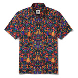 Men's Hawaiian Shirt Short Sleeve Button-down 100% Cotton Black Aloha Scandinavian Folk Party By Pallavi Chaudhary