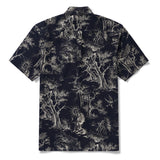 Men's Hawaiian Shirt Short Sleeve Button-down 100% Cotton Black Aloha Majestic Jungle