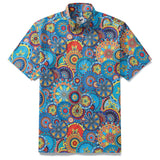 Blue Mandala Hawaiian Shirt For Men Short Sleeve Geometric Button-down Shirt 100% Cotton Shirt Mandala Mosaic
