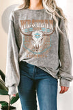Western Cow Skull Cowboy Mineral Graphic Terry Sweatshirts