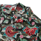 Men's Hawaiian Shirt Short Sleeve Camp Collar 100% Cotton Green Aloha Ocean Serpent Art Print