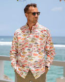 Men's Hawaiian Shirt Sea Ocean Fish Print Cotton Button-down Long Sleeve Aloha Shirt Sea Ocean Fish Long Sleeve Shirt